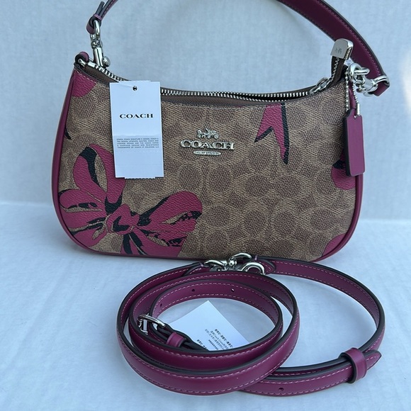 New COACH Teri Shoulder Bag In Signature Canvas With Bow Print - Picture 9 of 9